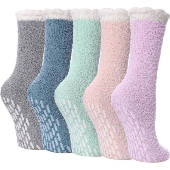 Non Slip Fuzzy Socks for Women Cozy Hospital Socks Soft Fluffy with Grips Socks - Picture 1 of 7